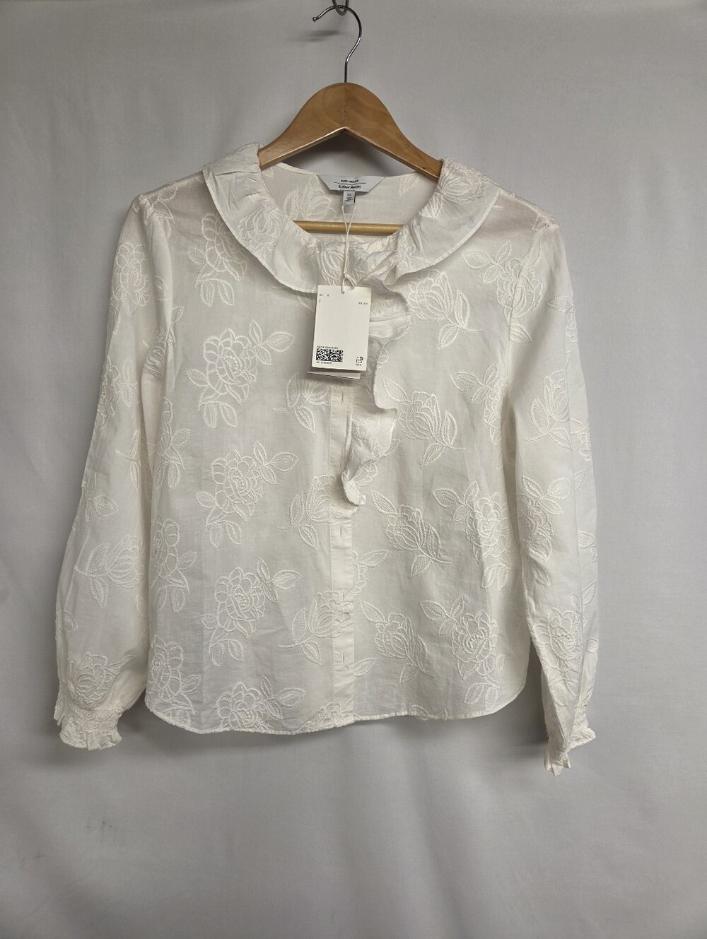 PARIS ATELIER& other stories Sz 8 NWT White Cotton Floral Tonal Embroider Blouse
